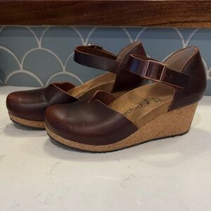 Papillio by Birkenstock Dark Brown Leather Wedges